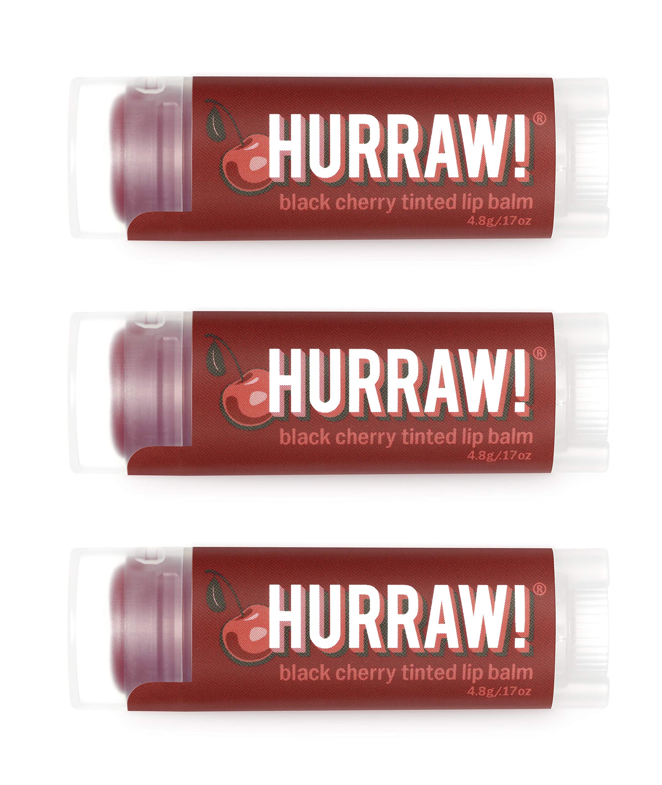 3-Pack Hurraw! All Natural Lip Balm Black Cherry Tinted